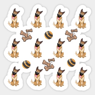 German shepherd with ball and treats pattern Sticker